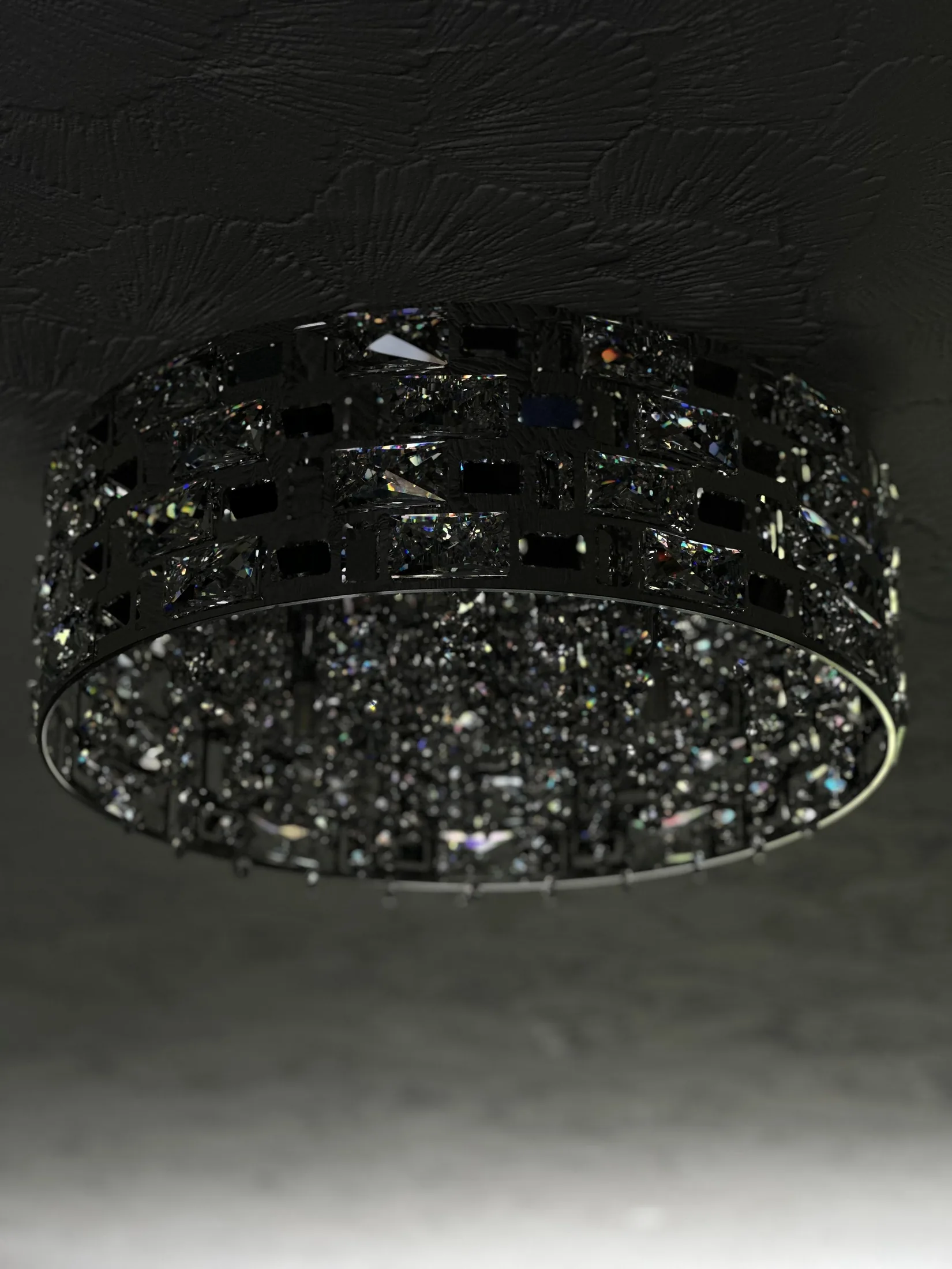 Round crystal-style ceiling light mounted overhead